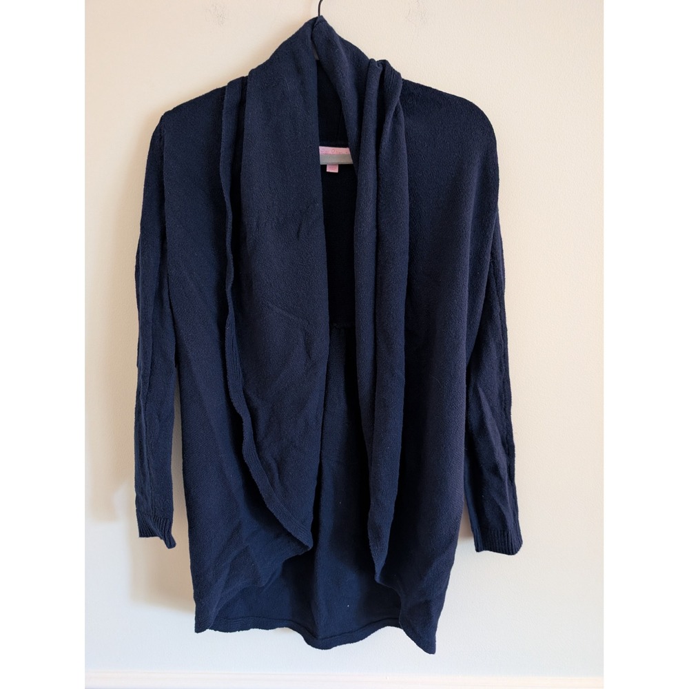 Lilly Pulitzer Navy Blue Shawl Collar Open Front Draped Cardigan Medium nautical